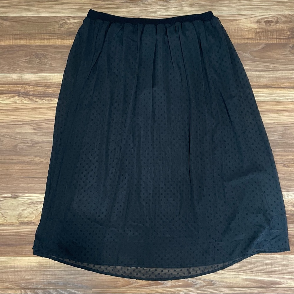 Adrianna Papell Swiss Dot Sheer Midi Skirt Black Size Extra Large NWT